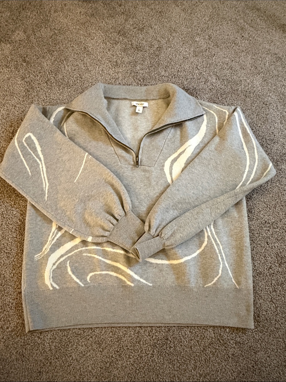 Nine West Gray Sweater with Ivory Wave Accents